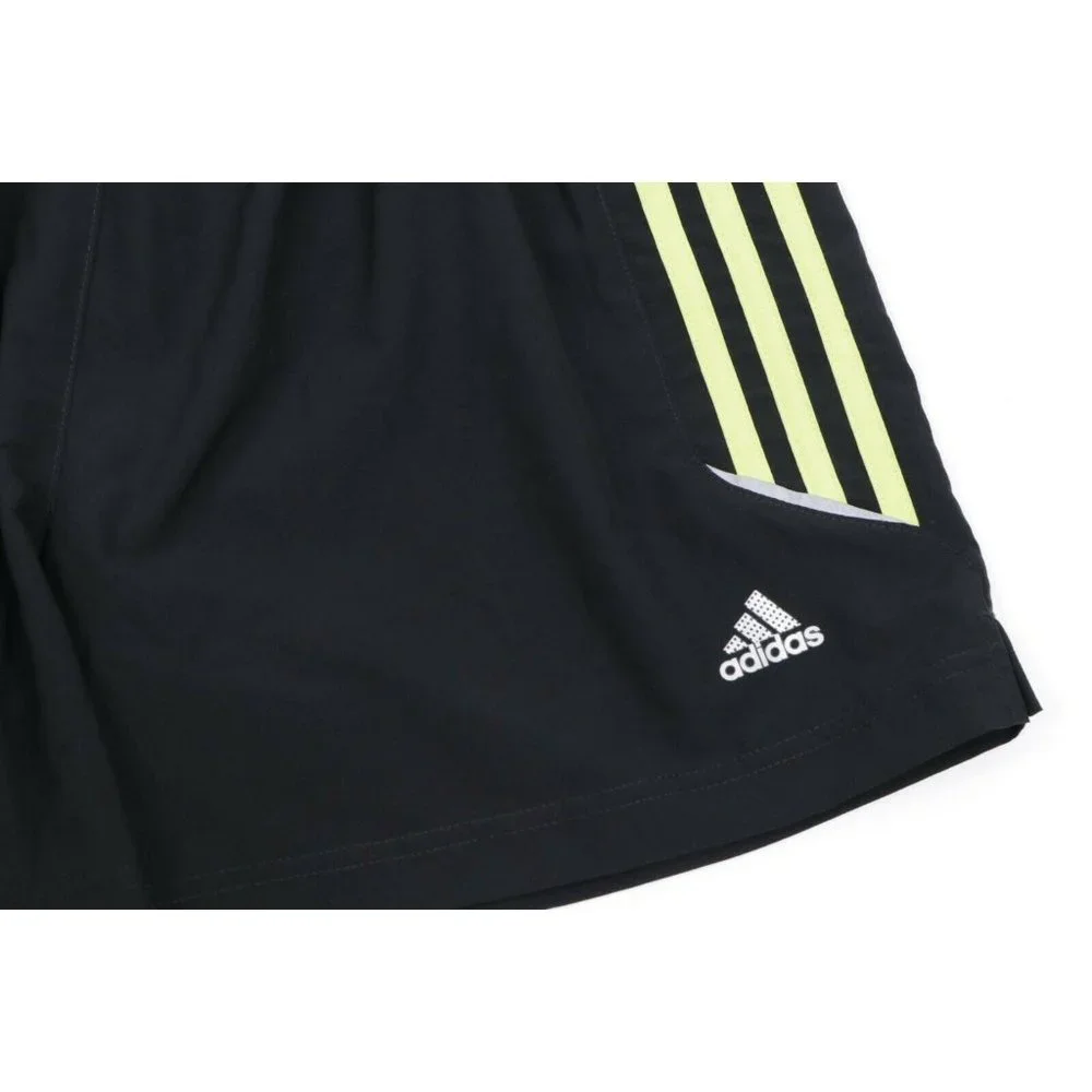 adidas Black Athletic Shorts with Neon Yellow Stripes